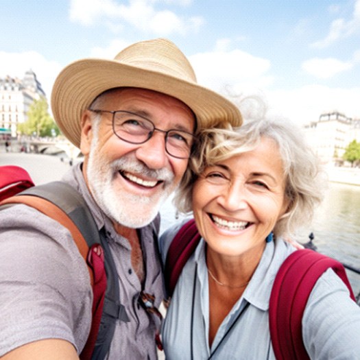 Happy senior couple taking a selfie